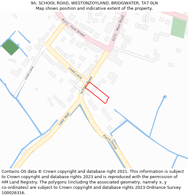 9A, SCHOOL ROAD, WESTONZOYLAND, BRIDGWATER, TA7 0LN: Location map and indicative extent of plot