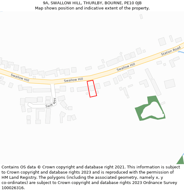 9A, SWALLOW HILL, THURLBY, BOURNE, PE10 0JB: Location map and indicative extent of plot