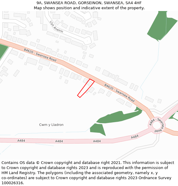 9A, SWANSEA ROAD, GORSEINON, SWANSEA, SA4 4HF: Location map and indicative extent of plot