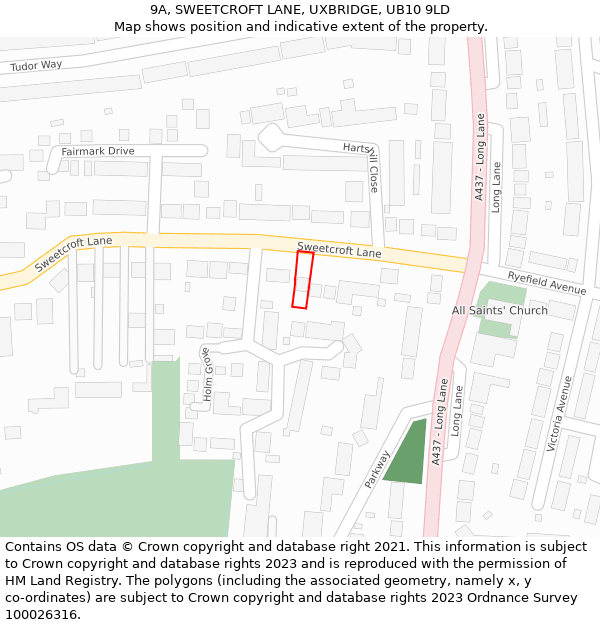 9A, SWEETCROFT LANE, UXBRIDGE, UB10 9LD: Location map and indicative extent of plot