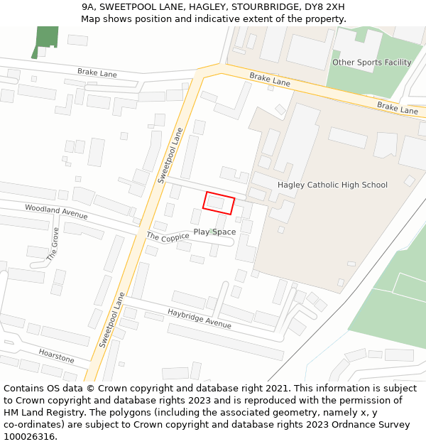9A, SWEETPOOL LANE, HAGLEY, STOURBRIDGE, DY8 2XH: Location map and indicative extent of plot