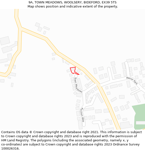 9A, TOWN MEADOWS, WOOLSERY, BIDEFORD, EX39 5TS: Location map and indicative extent of plot