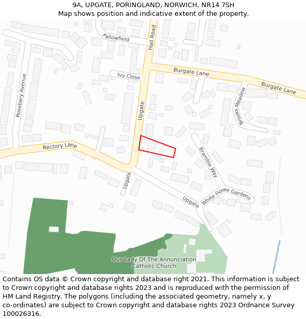 9A, UPGATE, PORINGLAND, NORWICH, NR14 7SH: Location map and indicative extent of plot