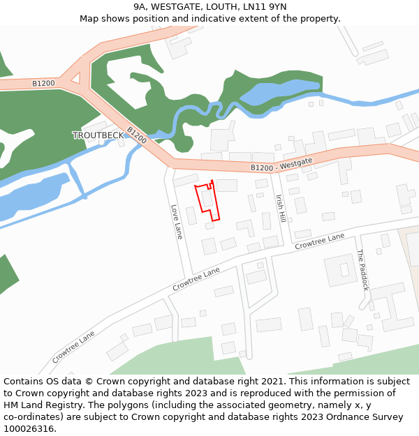 9A, WESTGATE, LOUTH, LN11 9YN: Location map and indicative extent of plot