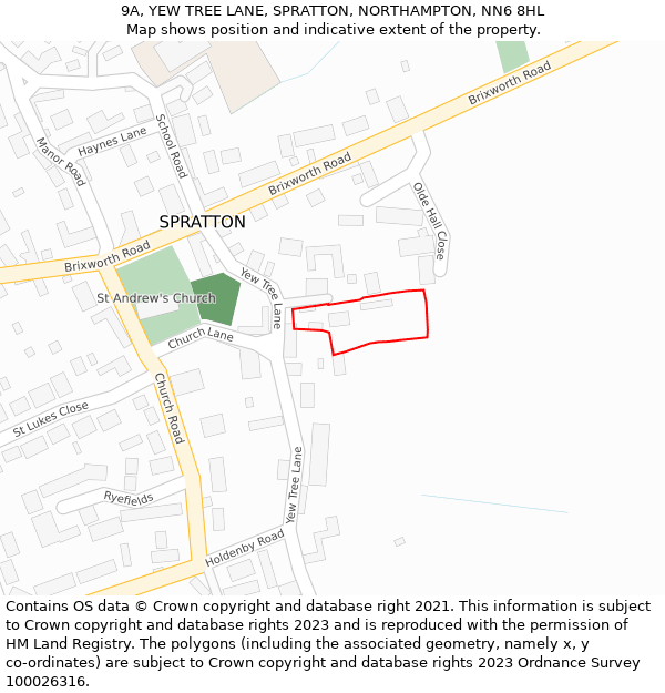 9A, YEW TREE LANE, SPRATTON, NORTHAMPTON, NN6 8HL: Location map and indicative extent of plot