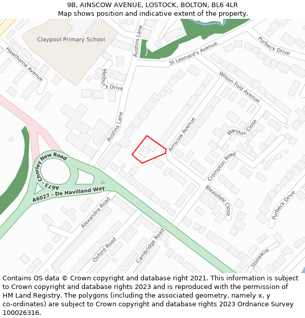 9B, AINSCOW AVENUE, LOSTOCK, BOLTON, BL6 4LR: Location map and indicative extent of plot