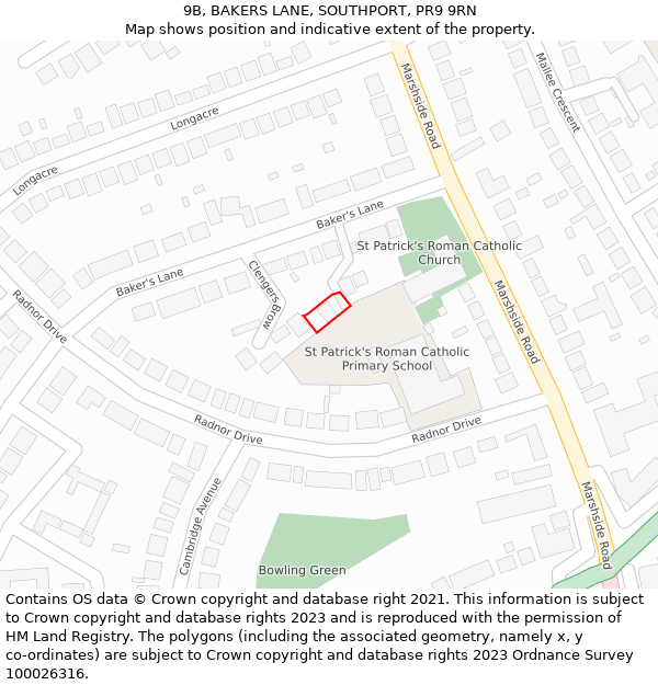 9B, BAKERS LANE, SOUTHPORT, PR9 9RN: Location map and indicative extent of plot