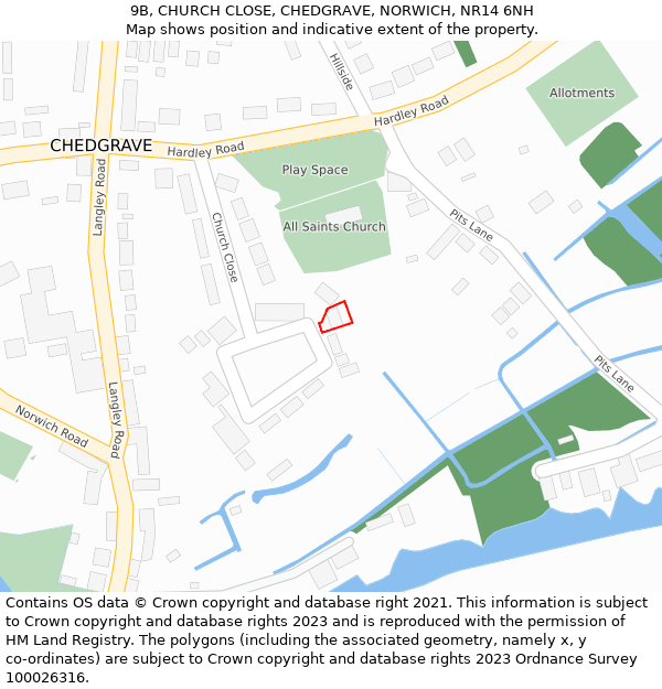 9B, CHURCH CLOSE, CHEDGRAVE, NORWICH, NR14 6NH: Location map and indicative extent of plot