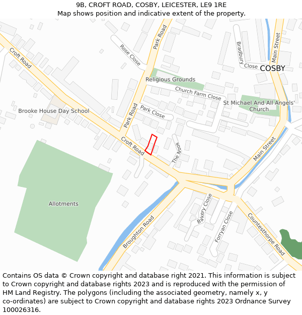 9B, CROFT ROAD, COSBY, LEICESTER, LE9 1RE: Location map and indicative extent of plot