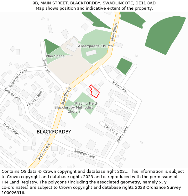 9B, MAIN STREET, BLACKFORDBY, SWADLINCOTE, DE11 8AD: Location map and indicative extent of plot