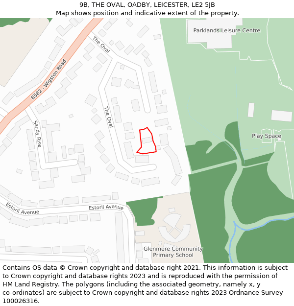 9B, THE OVAL, OADBY, LEICESTER, LE2 5JB: Location map and indicative extent of plot