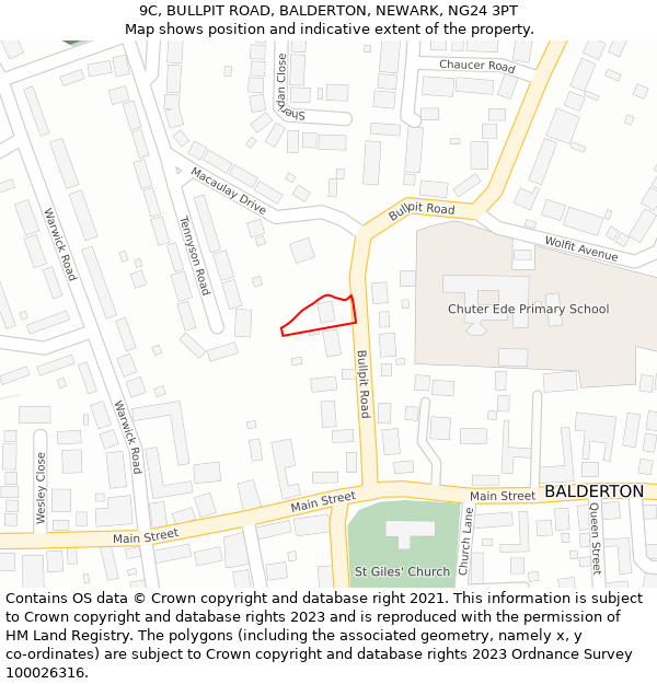 9C, BULLPIT ROAD, BALDERTON, NEWARK, NG24 3PT: Location map and indicative extent of plot