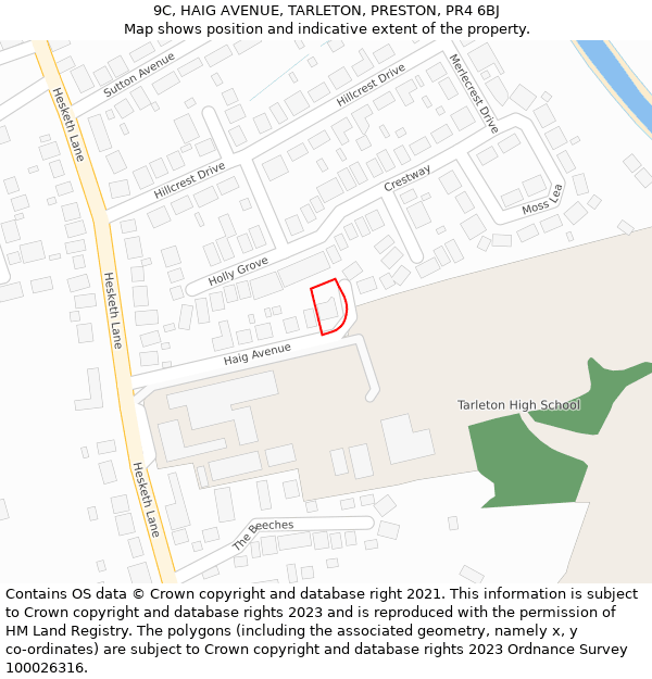 9C, HAIG AVENUE, TARLETON, PRESTON, PR4 6BJ: Location map and indicative extent of plot