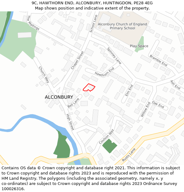 9C, HAWTHORN END, ALCONBURY, HUNTINGDON, PE28 4EG: Location map and indicative extent of plot