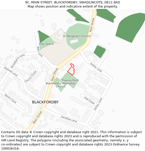 9C, MAIN STREET, BLACKFORDBY, SWADLINCOTE, DE11 8AD: Location map and indicative extent of plot