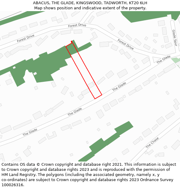 ABACUS, THE GLADE, KINGSWOOD, TADWORTH, KT20 6LH: Location map and indicative extent of plot