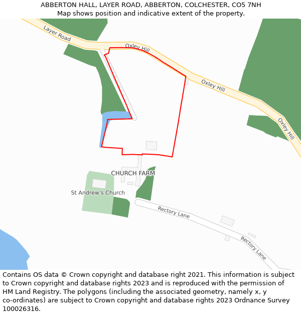 ABBERTON HALL, LAYER ROAD, ABBERTON, COLCHESTER, CO5 7NH: Location map and indicative extent of plot
