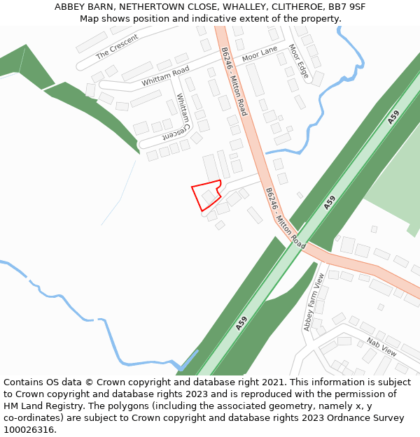 ABBEY BARN, NETHERTOWN CLOSE, WHALLEY, CLITHEROE, BB7 9SF: Location map and indicative extent of plot