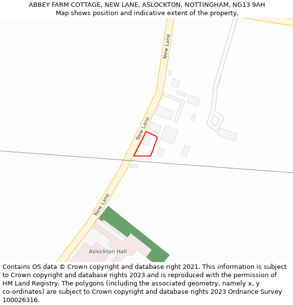 ABBEY FARM COTTAGE, NEW LANE, ASLOCKTON, NOTTINGHAM, NG13 9AH: Location map and indicative extent of plot