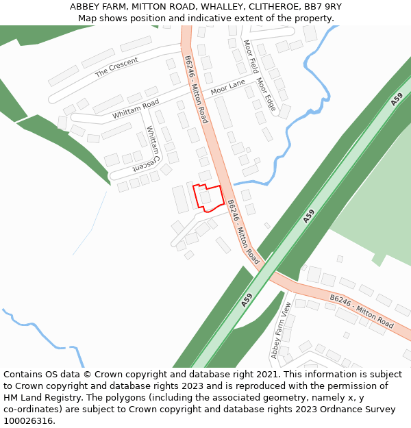 ABBEY FARM, MITTON ROAD, WHALLEY, CLITHEROE, BB7 9RY: Location map and indicative extent of plot