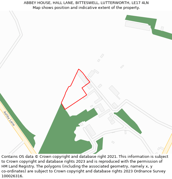 ABBEY HOUSE, HALL LANE, BITTESWELL, LUTTERWORTH, LE17 4LN: Location map and indicative extent of plot