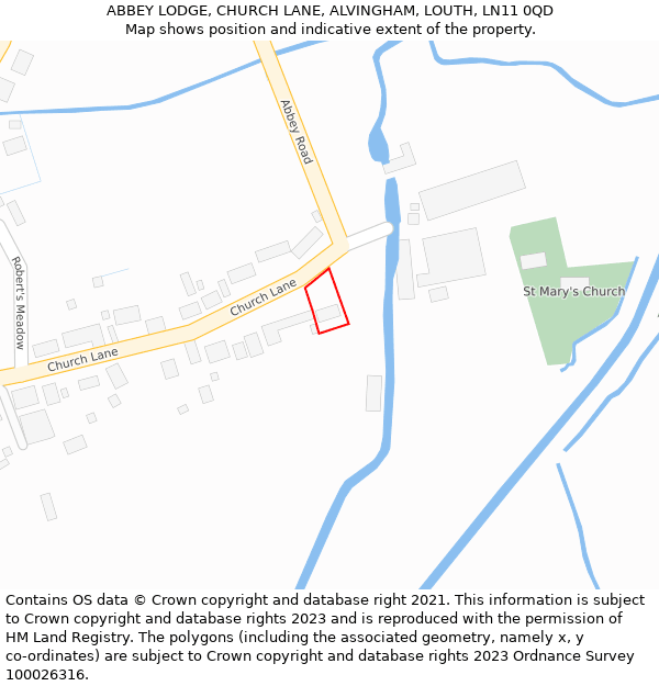 ABBEY LODGE, CHURCH LANE, ALVINGHAM, LOUTH, LN11 0QD: Location map and indicative extent of plot