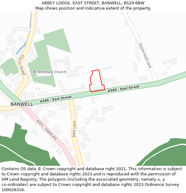 ABBEY LODGE, EAST STREET, BANWELL, BS29 6BW: Location map and indicative extent of plot