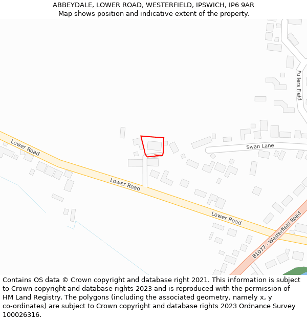ABBEYDALE, LOWER ROAD, WESTERFIELD, IPSWICH, IP6 9AR: Location map and indicative extent of plot