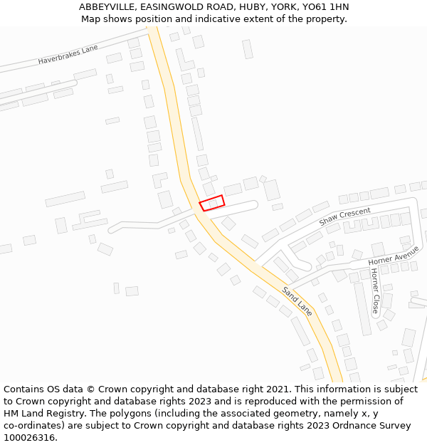 ABBEYVILLE, EASINGWOLD ROAD, HUBY, YORK, YO61 1HN: Location map and indicative extent of plot