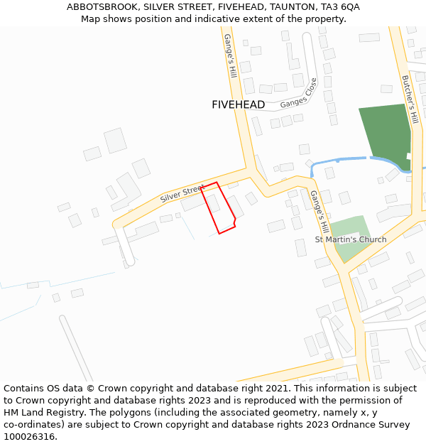 ABBOTSBROOK, SILVER STREET, FIVEHEAD, TAUNTON, TA3 6QA: Location map and indicative extent of plot