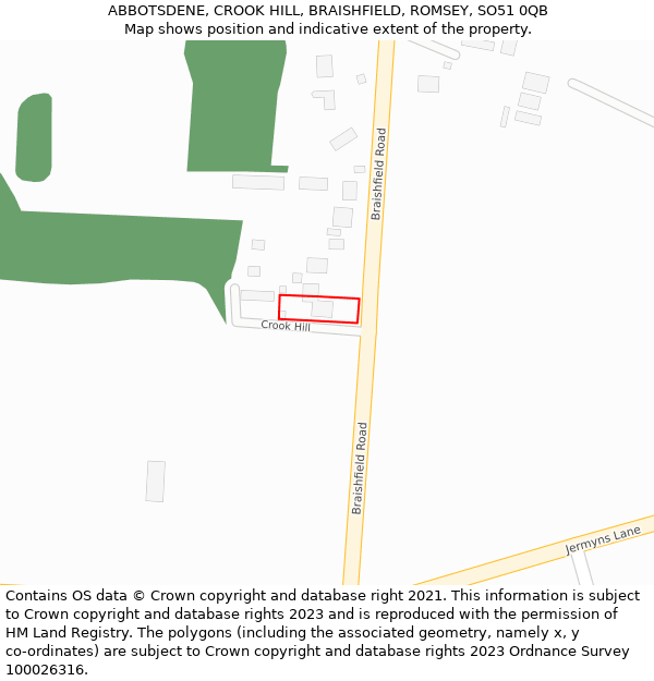 ABBOTSDENE, CROOK HILL, BRAISHFIELD, ROMSEY, SO51 0QB: Location map and indicative extent of plot