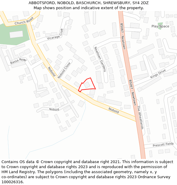 ABBOTSFORD, NOBOLD, BASCHURCH, SHREWSBURY, SY4 2DZ: Location map and indicative extent of plot