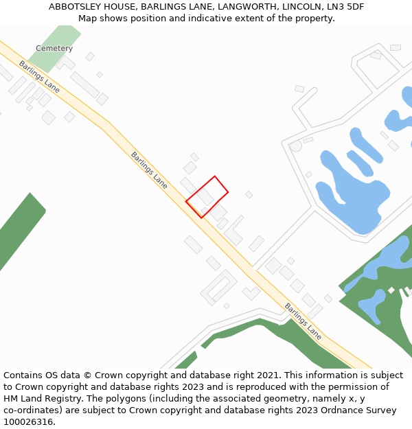 ABBOTSLEY HOUSE, BARLINGS LANE, LANGWORTH, LINCOLN, LN3 5DF: Location map and indicative extent of plot