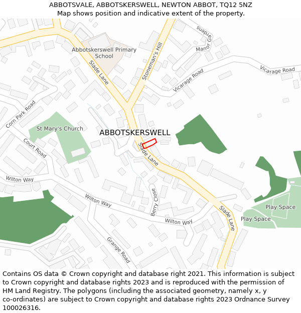 ABBOTSVALE, ABBOTSKERSWELL, NEWTON ABBOT, TQ12 5NZ: Location map and indicative extent of plot