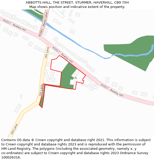 ABBOTTS HALL, THE STREET, STURMER, HAVERHILL, CB9 7XH: Location map and indicative extent of plot