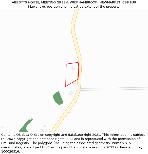 ABBOTTS HOUSE, MEETING GREEN, WICKHAMBROOK, NEWMARKET, CB8 8UR: Location map and indicative extent of plot