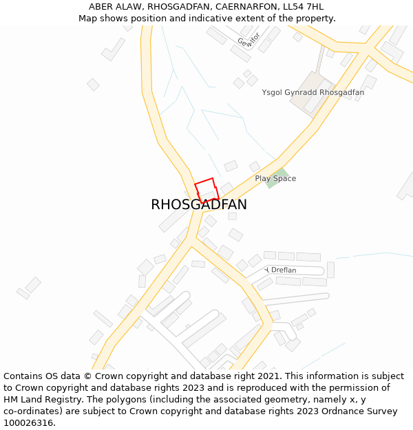 ABER ALAW, RHOSGADFAN, CAERNARFON, LL54 7HL: Location map and indicative extent of plot