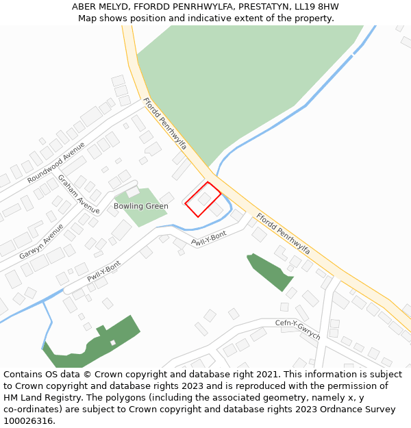 ABER MELYD, FFORDD PENRHWYLFA, PRESTATYN, LL19 8HW: Location map and indicative extent of plot