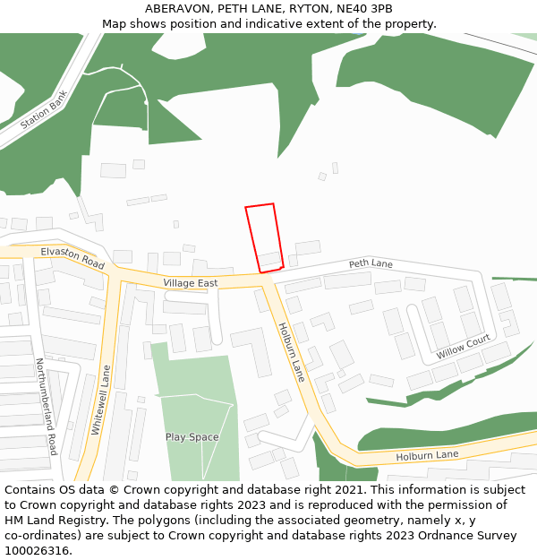 ABERAVON, PETH LANE, RYTON, NE40 3PB: Location map and indicative extent of plot