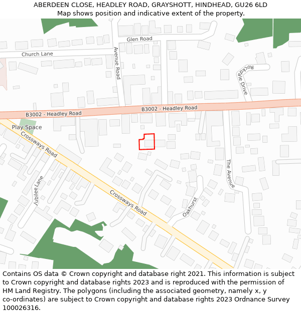 ABERDEEN CLOSE, HEADLEY ROAD, GRAYSHOTT, HINDHEAD, GU26 6LD: Location map and indicative extent of plot