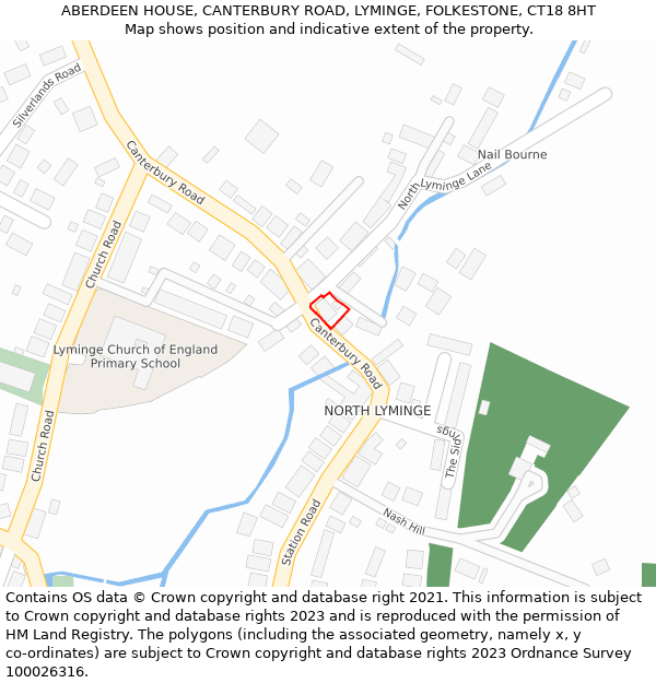 ABERDEEN HOUSE, CANTERBURY ROAD, LYMINGE, FOLKESTONE, CT18 8HT: Location map and indicative extent of plot