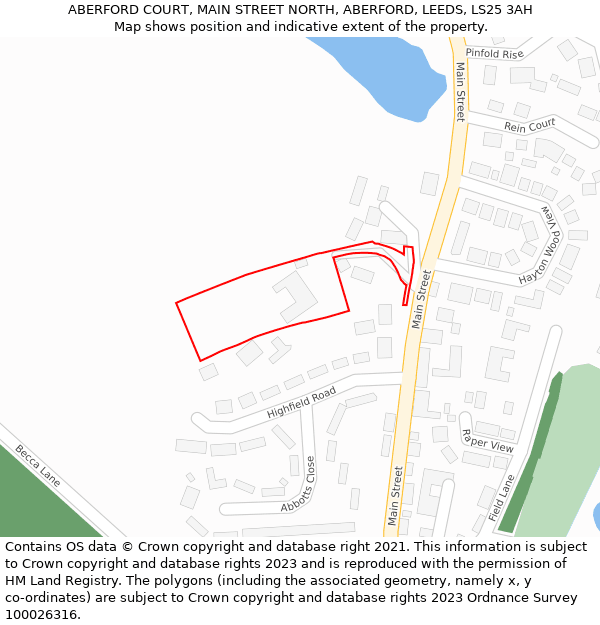 ABERFORD COURT, MAIN STREET NORTH, ABERFORD, LEEDS, LS25 3AH: Location map and indicative extent of plot