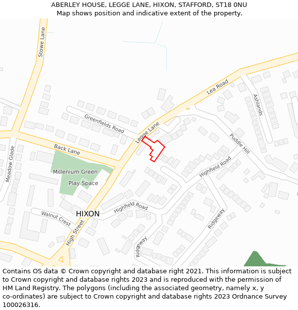 ABERLEY HOUSE, LEGGE LANE, HIXON, STAFFORD, ST18 0NU: Location map and indicative extent of plot