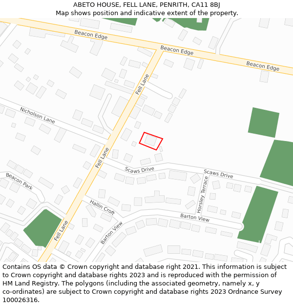 ABETO HOUSE, FELL LANE, PENRITH, CA11 8BJ: Location map and indicative extent of plot