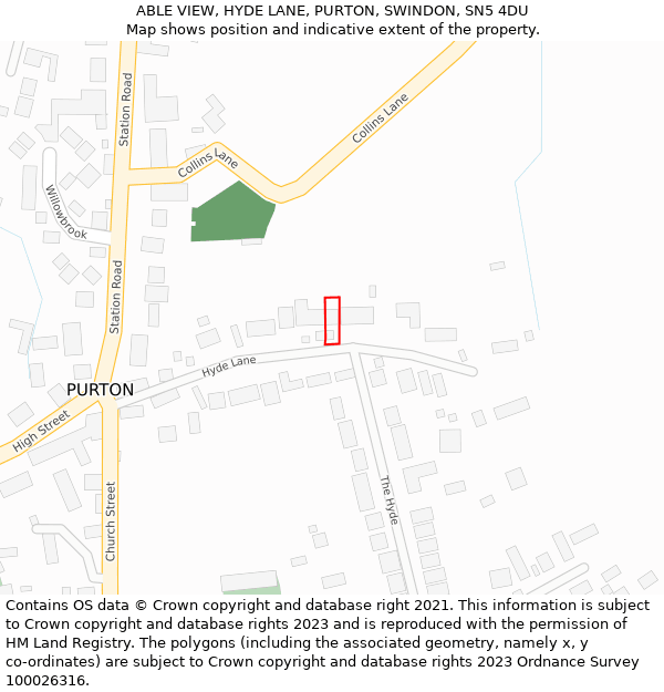 ABLE VIEW, HYDE LANE, PURTON, SWINDON, SN5 4DU: Location map and indicative extent of plot