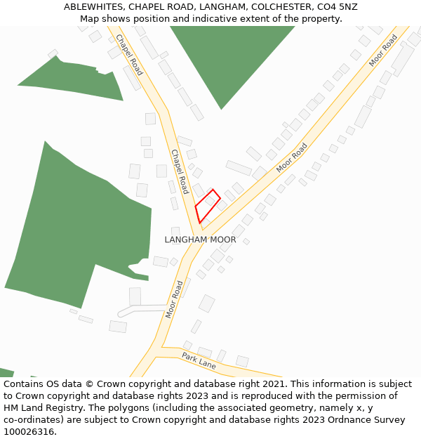 ABLEWHITES, CHAPEL ROAD, LANGHAM, COLCHESTER, CO4 5NZ: Location map and indicative extent of plot