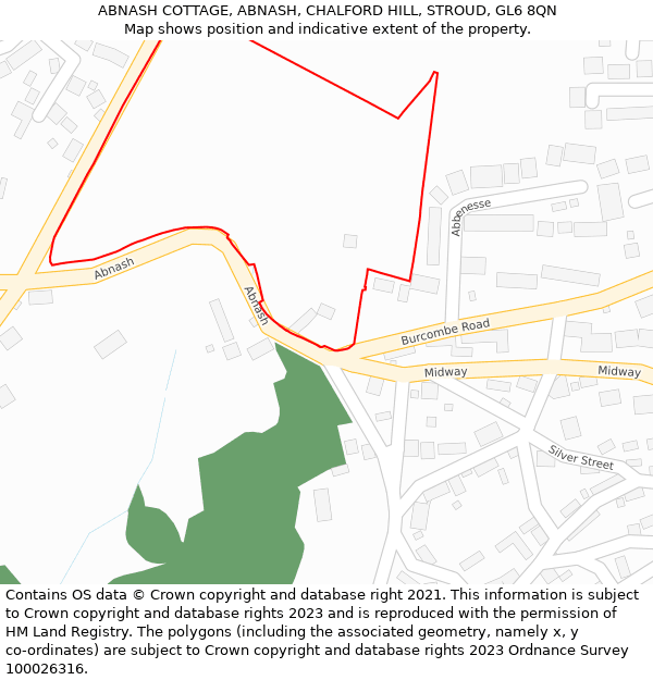 ABNASH COTTAGE, ABNASH, CHALFORD HILL, STROUD, GL6 8QN: Location map and indicative extent of plot