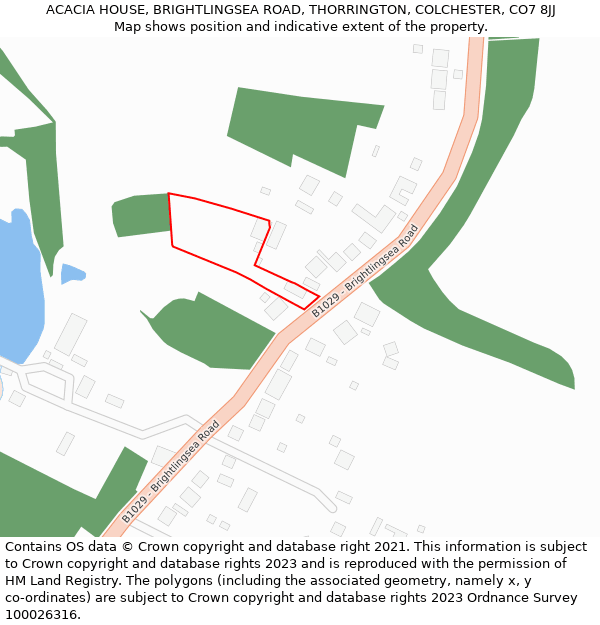 ACACIA HOUSE, BRIGHTLINGSEA ROAD, THORRINGTON, COLCHESTER, CO7 8JJ: Location map and indicative extent of plot