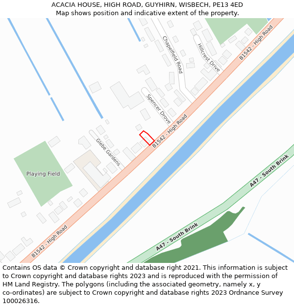 ACACIA HOUSE, HIGH ROAD, GUYHIRN, WISBECH, PE13 4ED: Location map and indicative extent of plot