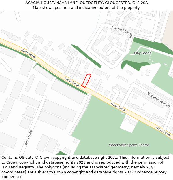 ACACIA HOUSE, NAAS LANE, QUEDGELEY, GLOUCESTER, GL2 2SA: Location map and indicative extent of plot